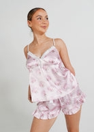 Night Sweet Thing Womens Blush Clamshell Satin Camisole Short Pajama Set
