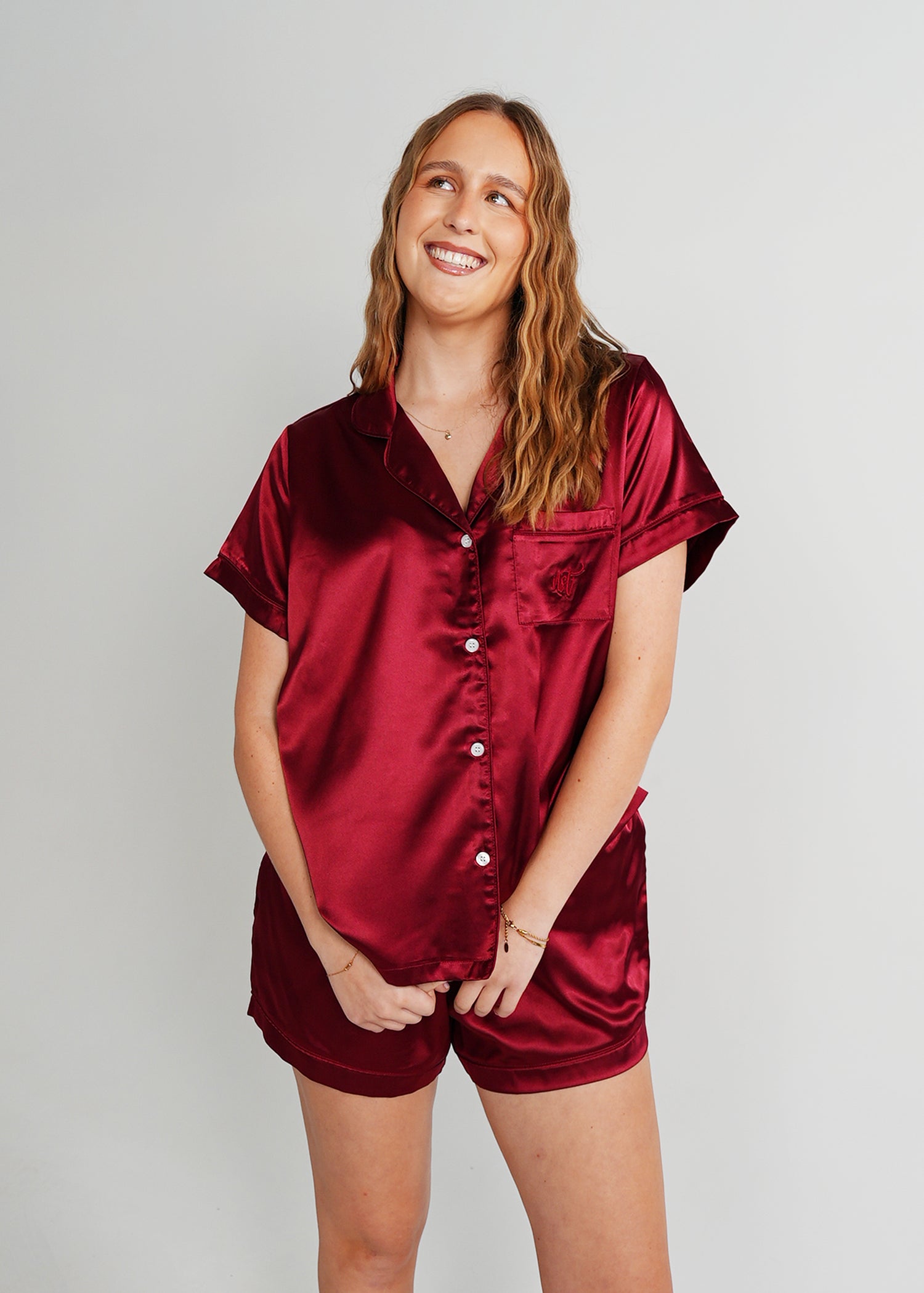Night Sweet Thing Womens Cherry Wine Satin Short Pajama Set