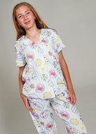 Night Sweet Thing Girls Seaside Picnic Jersey Knit Cotton Long Pajama Set Kids