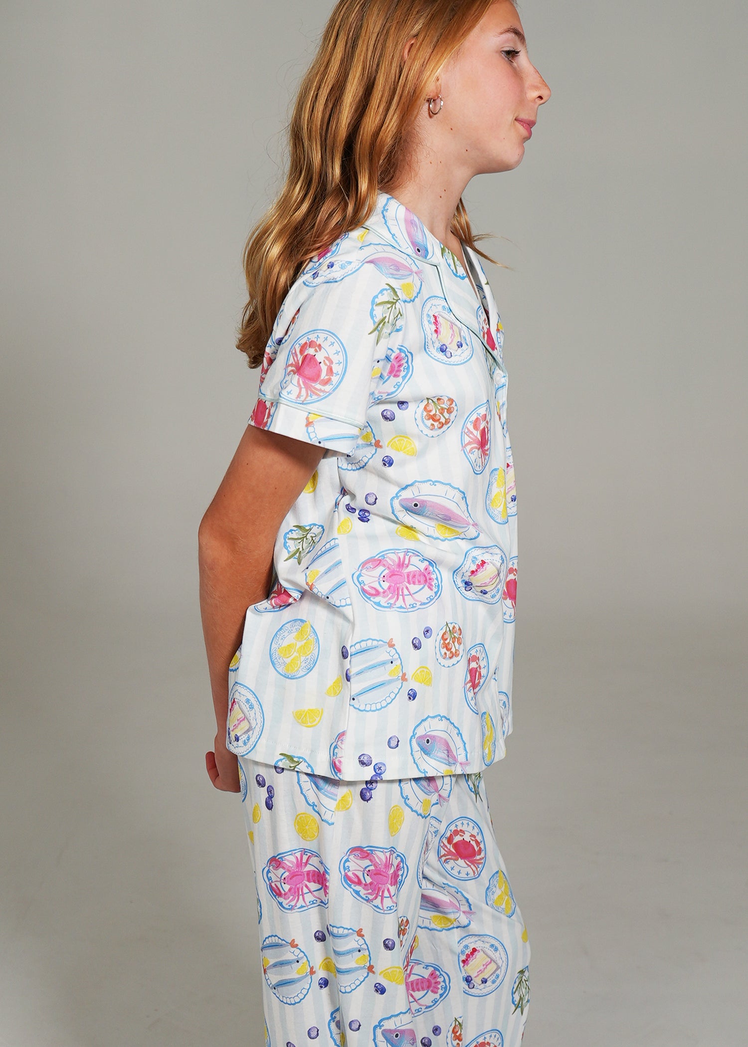 Night Sweet Thing Girls Seaside Picnic Jersey Knit Cotton Long Pajama Set Kids