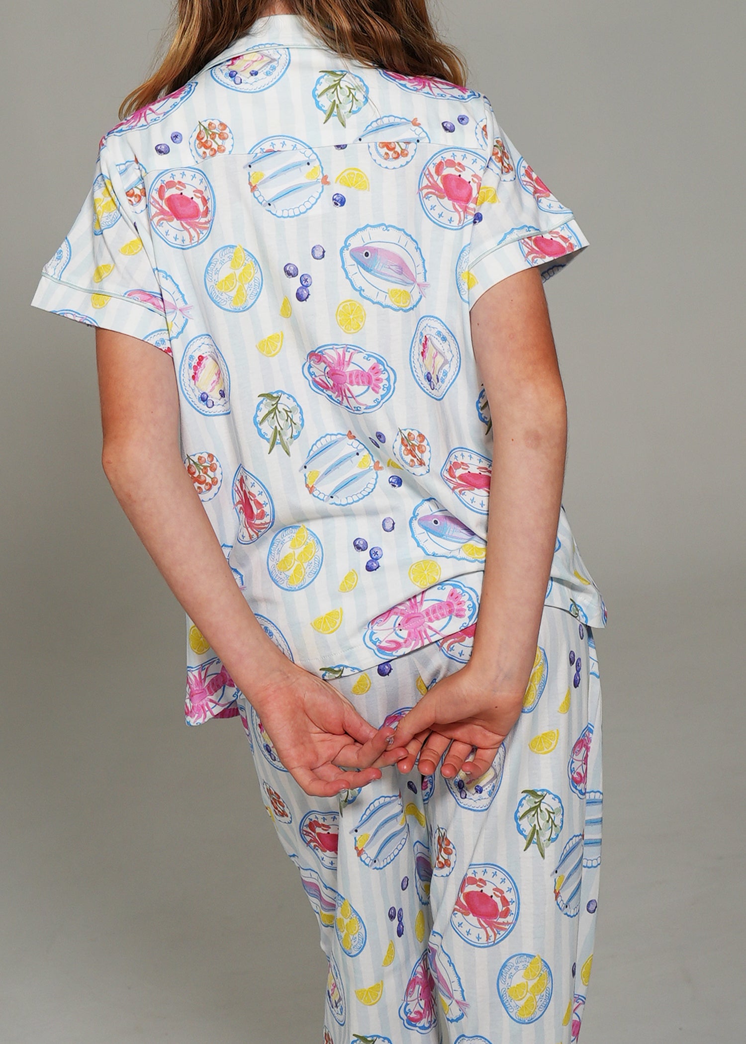 Night Sweet Thing Girls Seaside Picnic Jersey Knit Cotton Long Pajama Set Kids