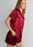 Night Sweet Thing Womens Cherry Wine Satin Short Pajama Set