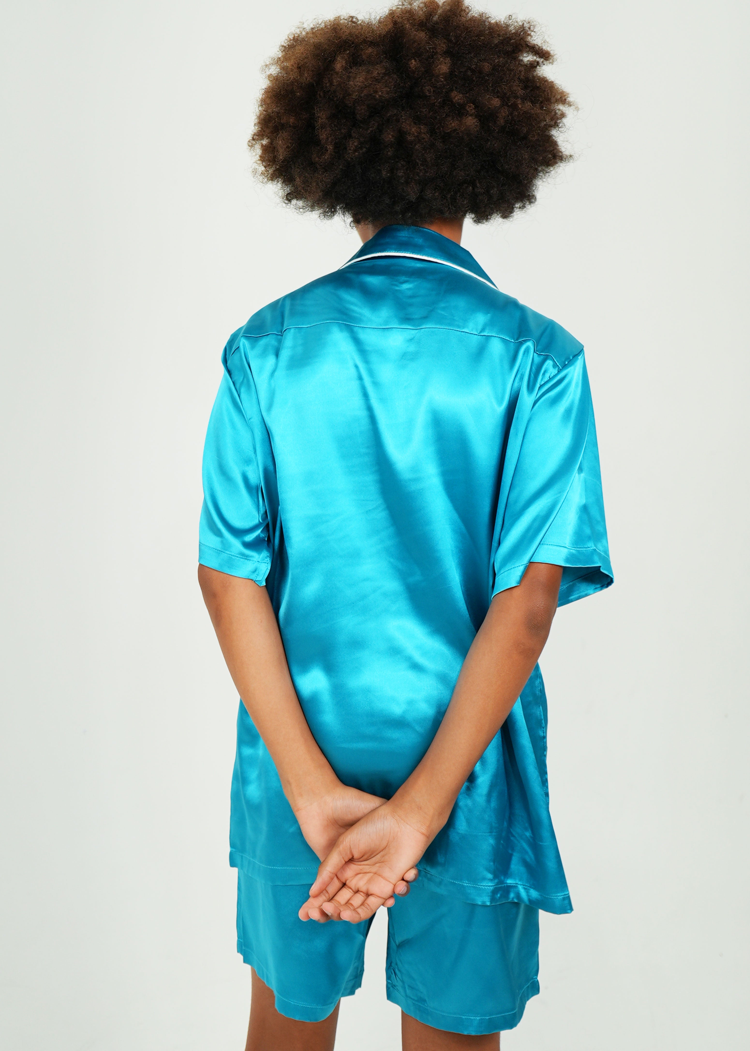 Night Sweet Thing Mens Turquoise Satin Short Pajama Set