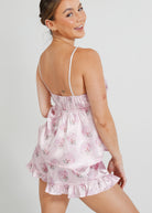 Night Sweet Thing Womens Blush Clamshell Satin Camisole Short Pajama Set
