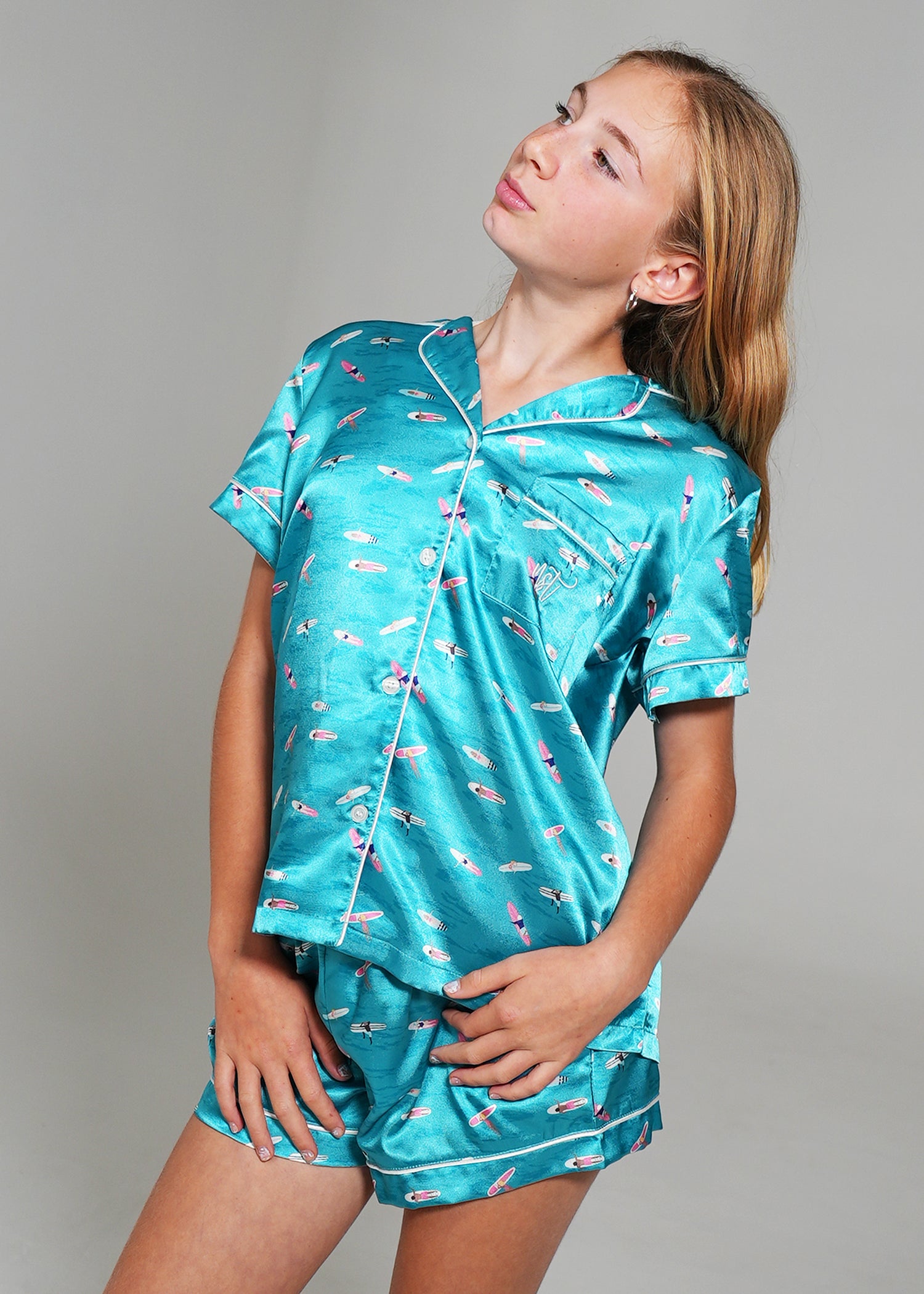 Night Sweet Thing Girls Ocean Drift Short Satin Short Pajama Set Kids