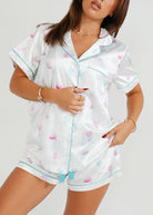 Night Sweet Thing Womens White Turtles Short Satin Short Pajama Set
