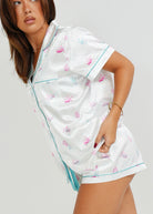 Night Sweet Thing Womens White Turtles Short Satin Short Pajama Set
