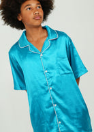 Night Sweet Thing Mens Turquoise Satin Short Pajama Set