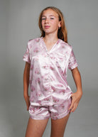 Night Sweet Thing Girls Blush Clamshell Short Satin Short Pajama Set Kids