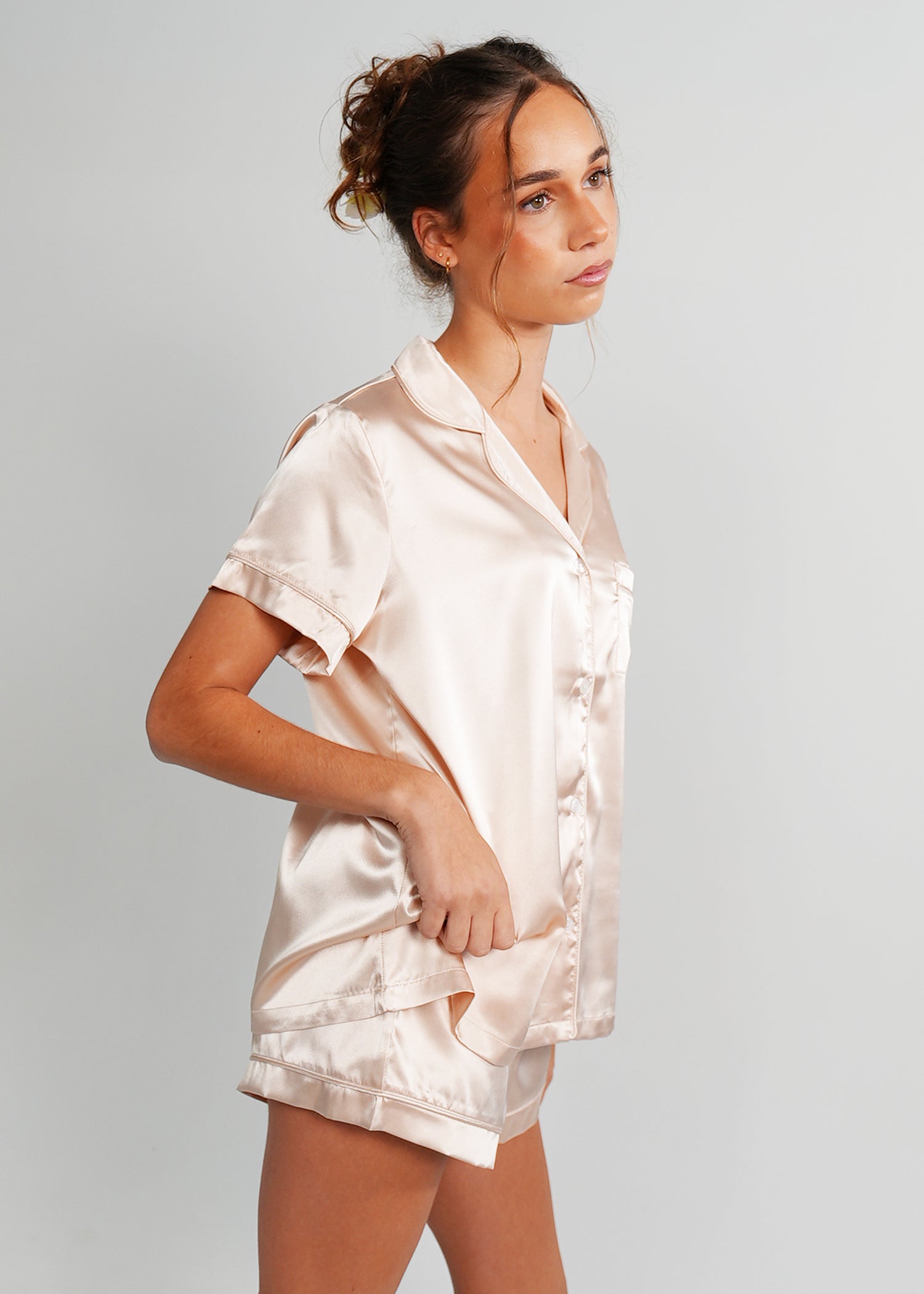 Night Sweet Thing Womens Almond Latte Satin Short Pajama Set
