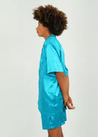 Night Sweet Thing Mens Turquoise Satin Short Pajama Set