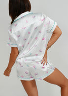 Night Sweet Thing Womens White Turtles Short Satin Short Pajama Set