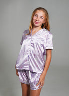 Night Sweet Thing Girls Lilac Coastal Dream Short Satin Short Pajama Set Kids