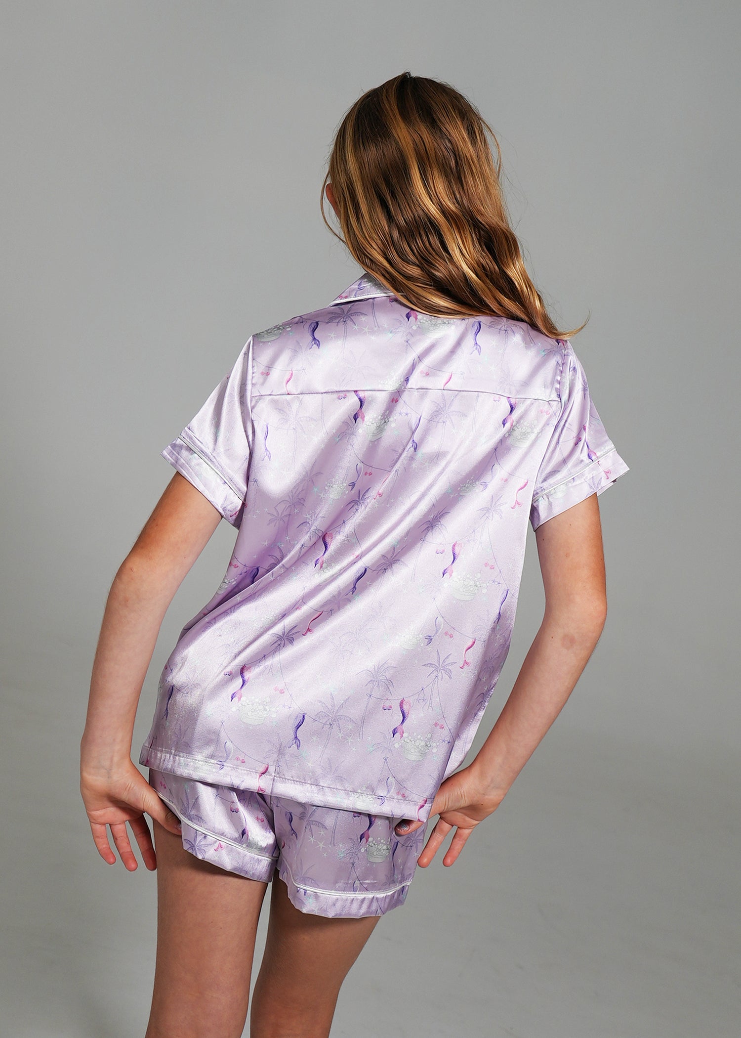 Night Sweet Thing Girls Lilac Coastal Dream Short Satin Short Pajama Set Kids