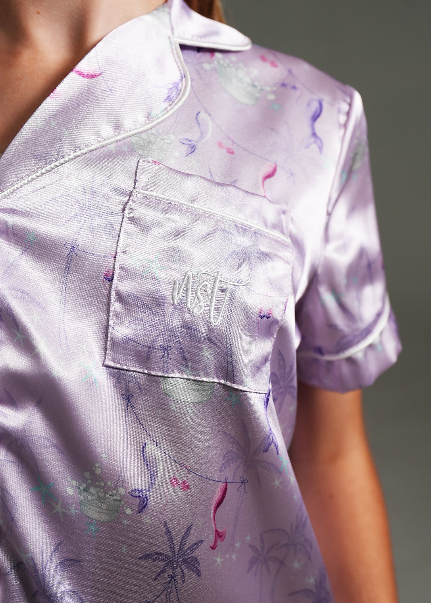 Night Sweet Thing Girls Lilac Coastal Dream Short Satin Short Pajama Set Kids