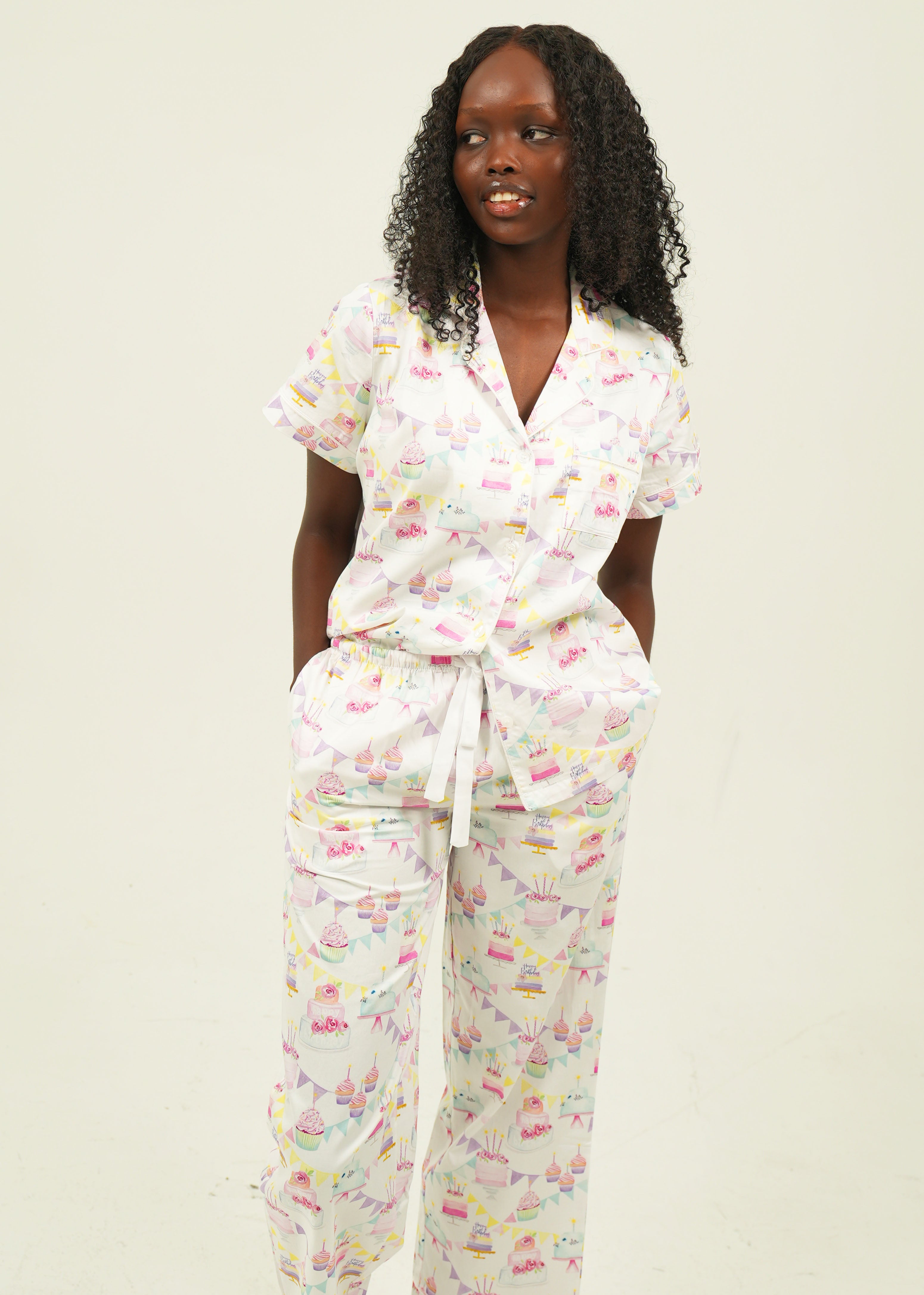 Womens Birthday Cotton Long Pajama Set