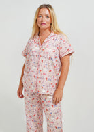 Night Sweet Thing Womens Hop To Bed Jersey Knit Cotton Long Pajama Set