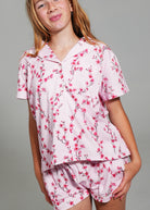Night Sweet Thing Girls Cherry Blossom Jersey Knit Cotton Short Pajama Set Kids