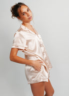 Night Sweet Thing Womens Almond Latte Satin Short Pajama Set