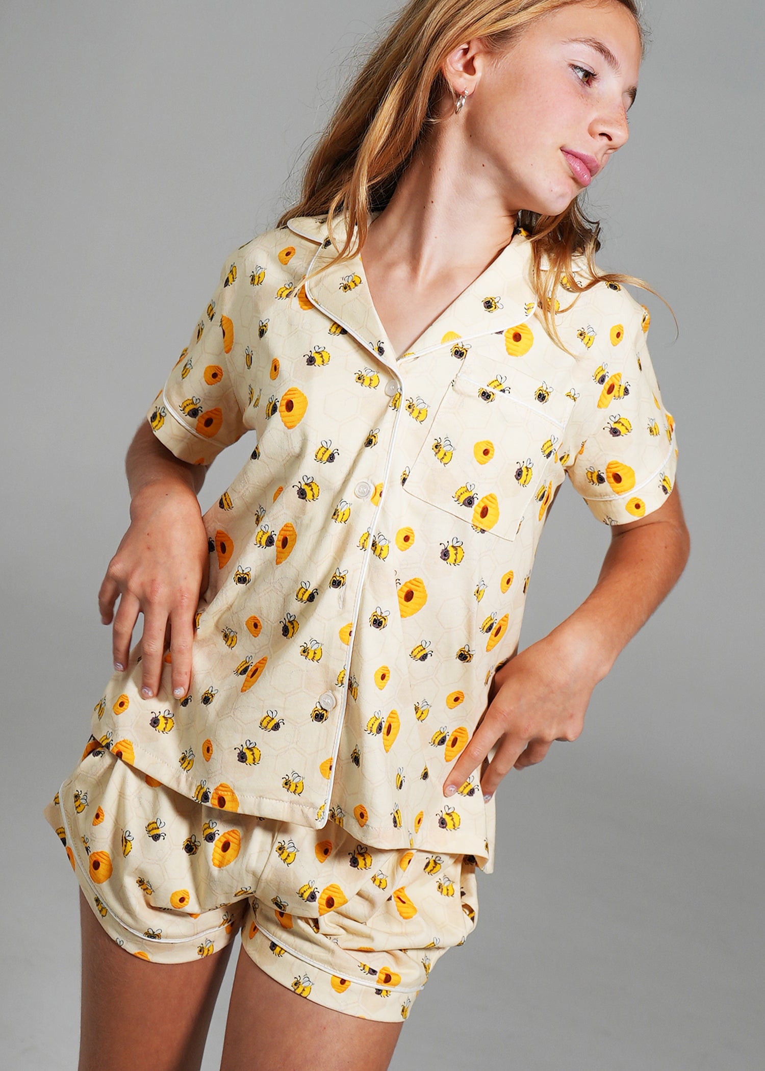 Night Sweet Thing Girls Yellow Bumble Bees Jersey Knit Cotton Short Pajama Set Kids