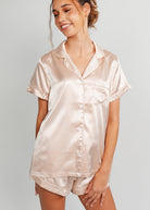 Night Sweet Thing Womens Almond Latte Satin Short Pajama Set