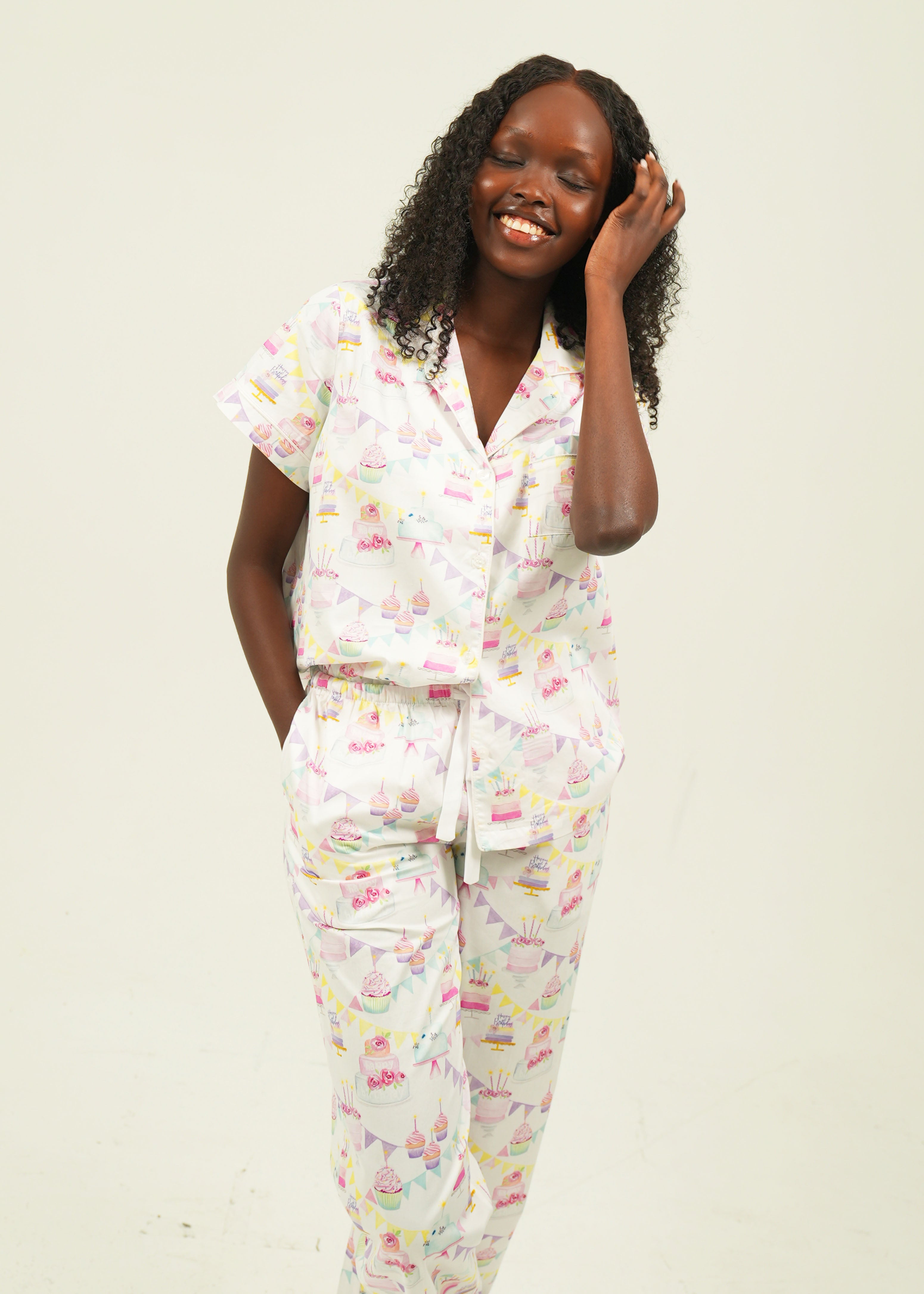 Womens Birthday Cotton Long Pajama Set