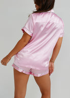Night Sweet Thing Womens Blush Pink Satin Short Pajama Set