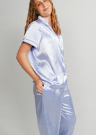 Night Sweet Thing Womens Periwinkle Satin Long Pajama Set