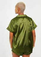Night Sweet Thing Womens Olive Green Satin Short Pajama Set