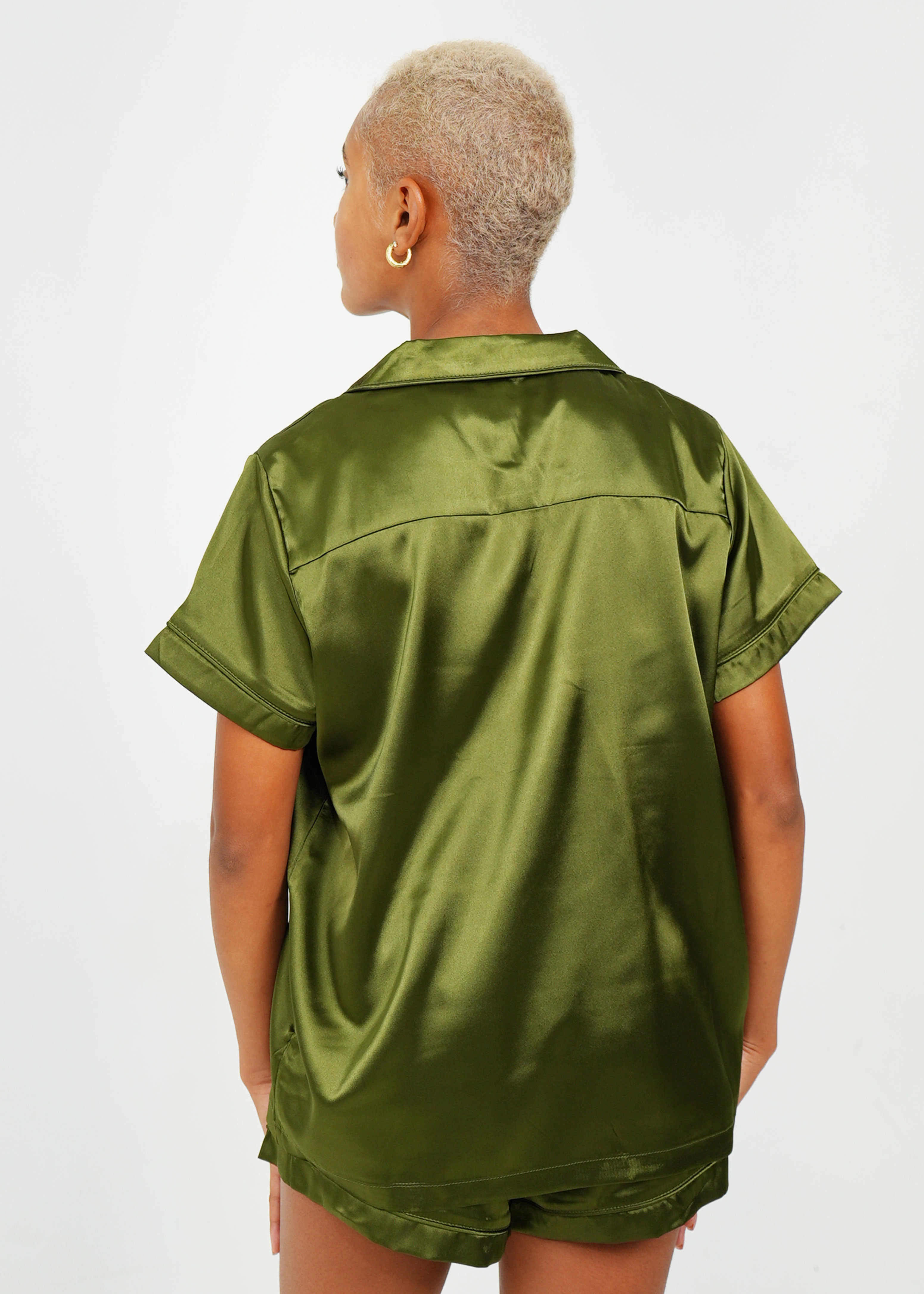 Night Sweet Thing Womens Olive Green Satin Short Pajama Set