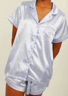 Night Sweet Thing Womens Periwinkle Satin Short Pajama Set