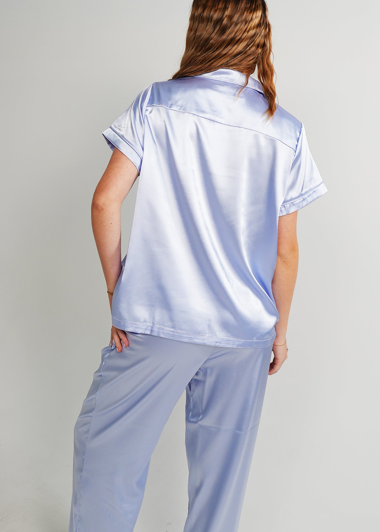 Night Sweet Thing Womens Periwinkle Satin Long Pajama Set