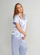 Night Sweet Thing Womens Periwinkle Satin Long Pajama Set