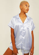 Night Sweet Thing Womens Periwinkle Satin Short Pajama Set