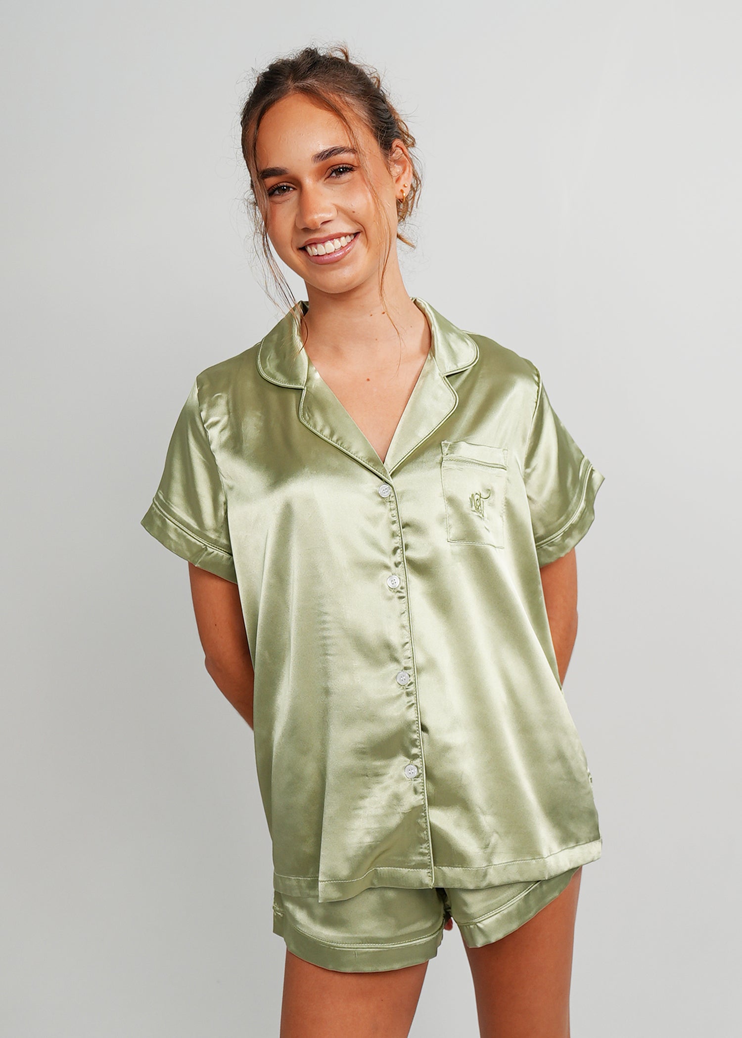 Night Sweet Thing Womens Gum Leaf Satin Short Pajama Set