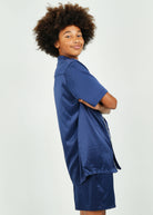 Night Sweet Thing Mens Navy Matte Satin Short Pajama Set