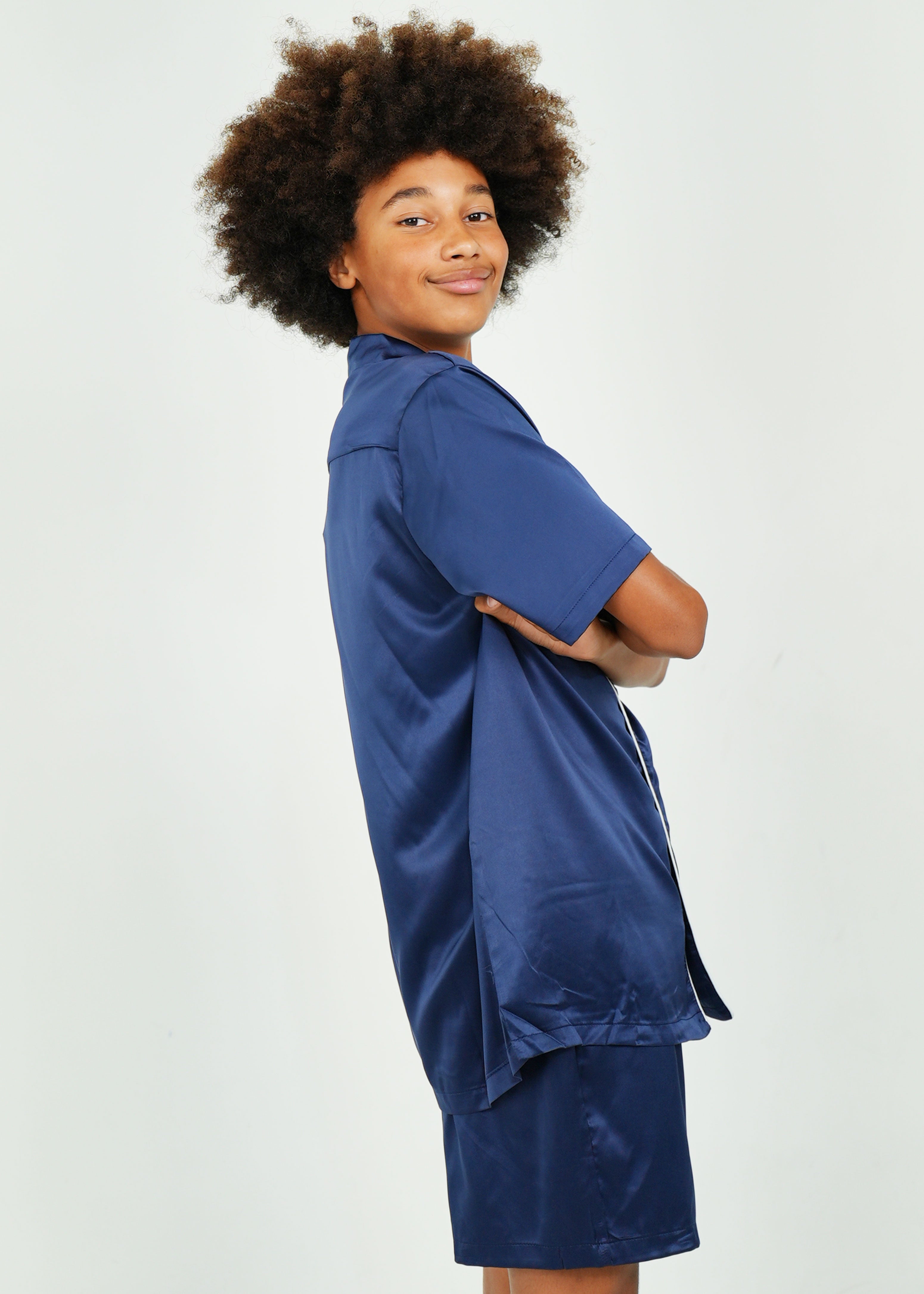 Night Sweet Thing Mens Navy Matte Satin Short Pajama Set