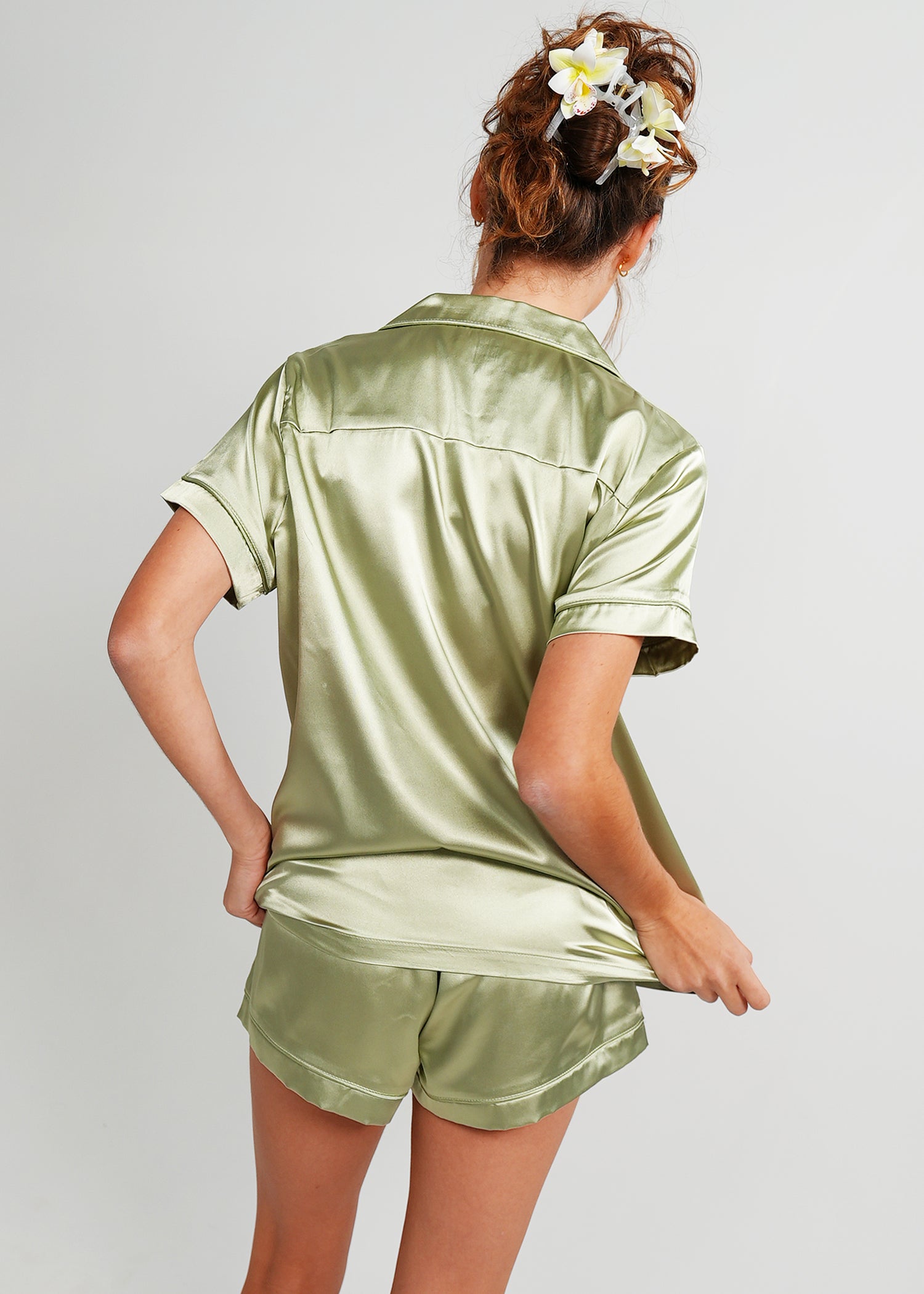 Night Sweet Thing Womens Gum Leaf Satin Short Pajama Set