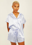 Night Sweet Thing Womens Periwinkle Satin Short Pajama Set