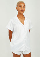 Night Sweet Thing Womens White (With White Piping) Satin Short Pajama Set