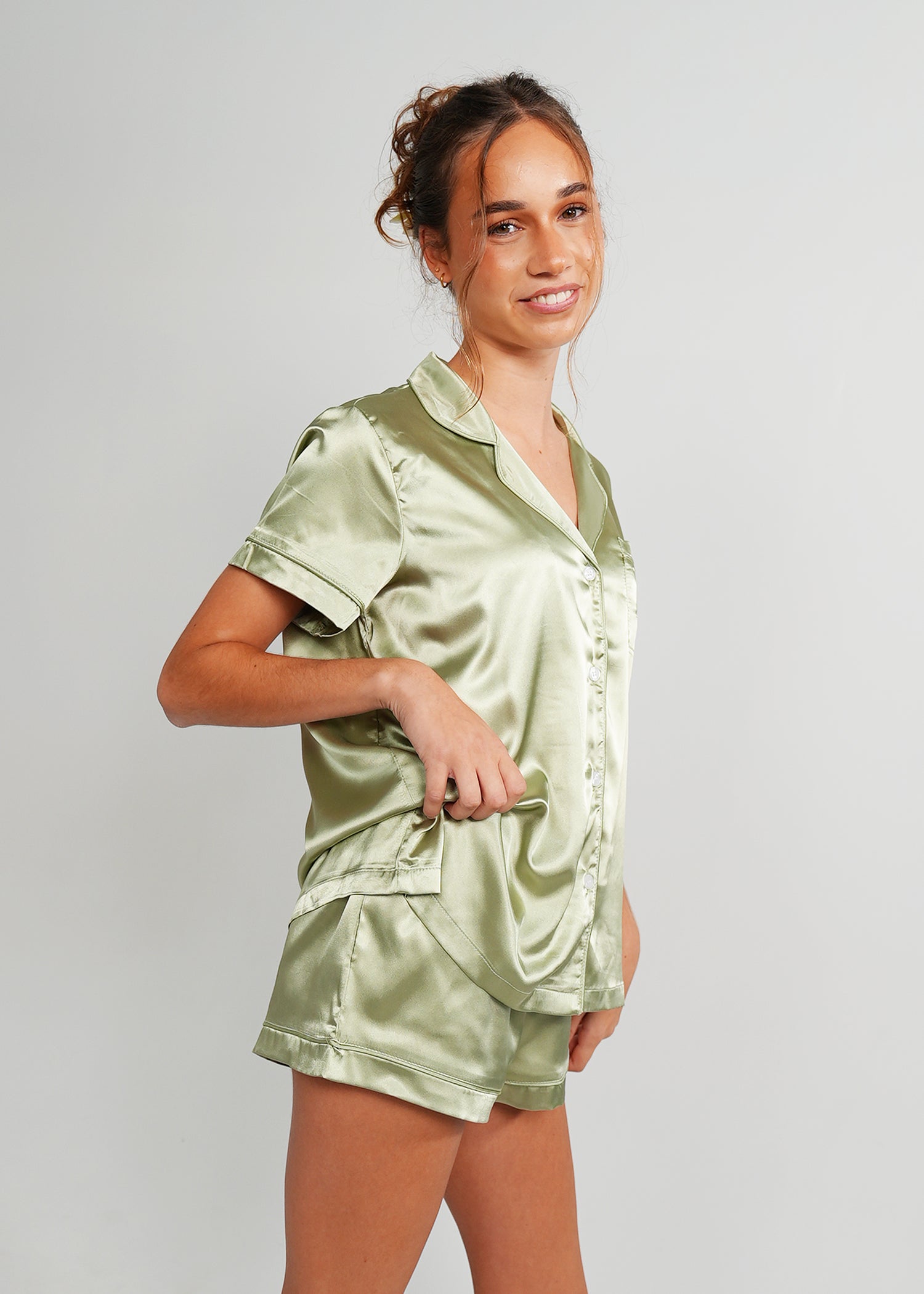 Night Sweet Thing Womens Gum Leaf Satin Short Pajama Set