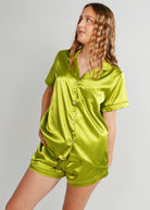 Night Sweet Thing Womens Green Apple Satin Short Pajama Set