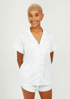 Night Sweet Thing Womens White (With White Piping) Satin Short Pajama Set