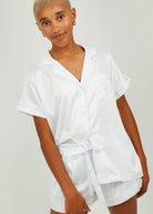 Night Sweet Thing Womens White (With White Piping) Satin Short Pajama Set