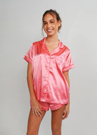 Night Sweet Thing Womens Coral Pink Satin Short Pajama Set