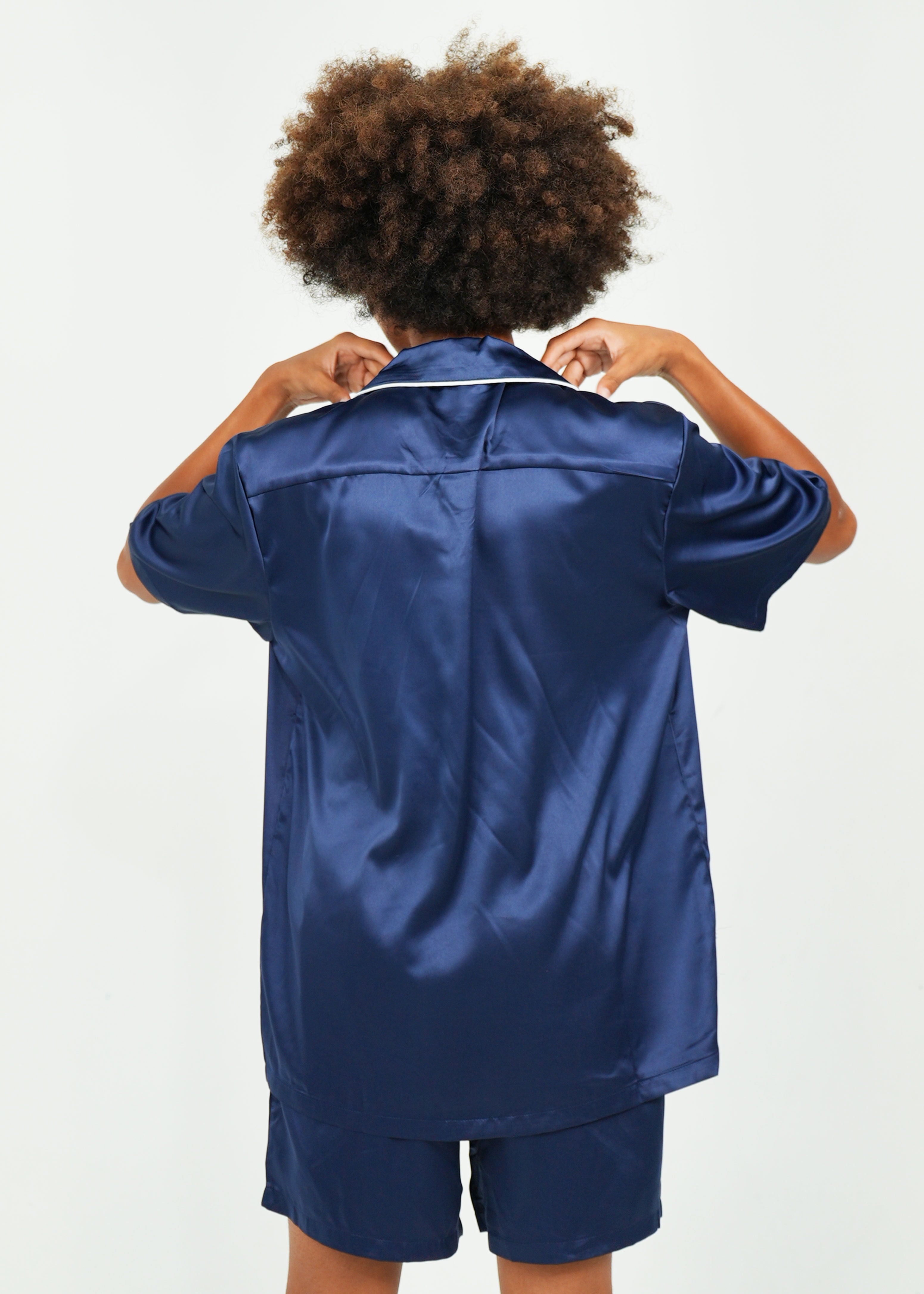 Night Sweet Thing Mens Navy Matte Satin Short Pajama Set