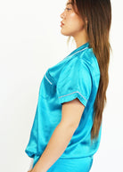 Night Sweet Thing Womens Turquoise Satin Short Pajama Set
