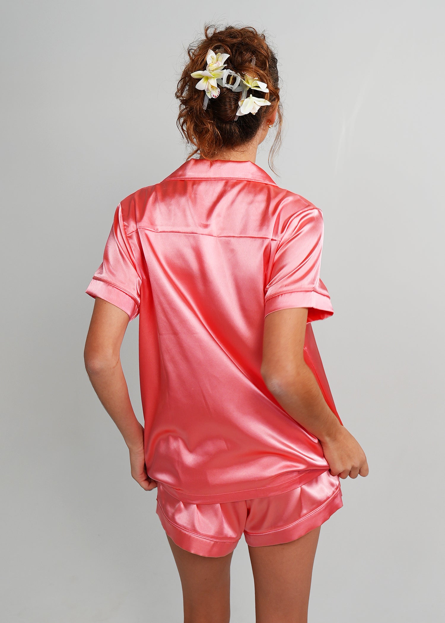 Night Sweet Thing Womens Coral Pink Satin Short Pajama Set