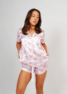 Night Sweet Thing Womens Blush Clamshell Satin Short Pajama Set
