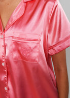 Night Sweet Thing Womens Coral Pink Satin Short Pajama Set